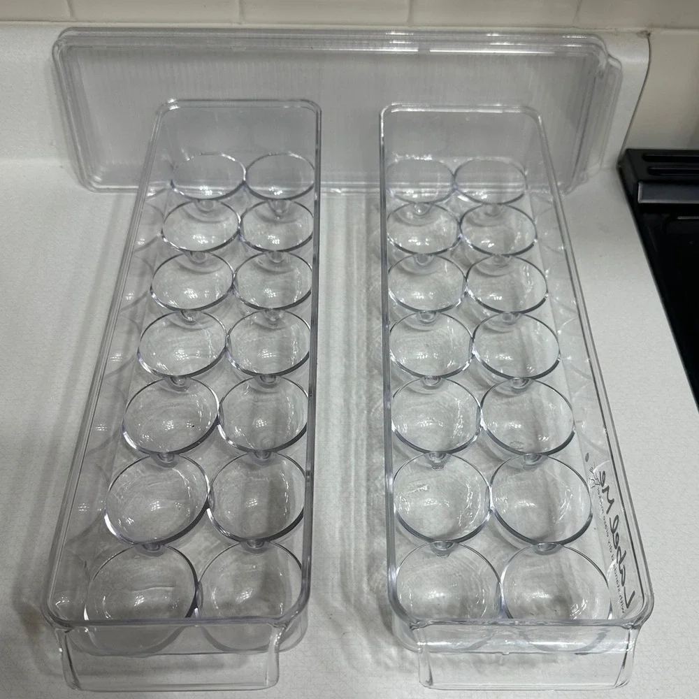 Label Me Egg Storage Container Set of 2 Clear Plastic Stackable 14-Count Bins